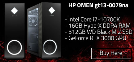 HP Omen desktop pc banner with RTX 3080 Graphics card and 10th gen intel processor